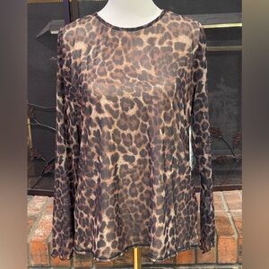 Leopard Print Sheer Long Sleeve Lined Body Top 1X